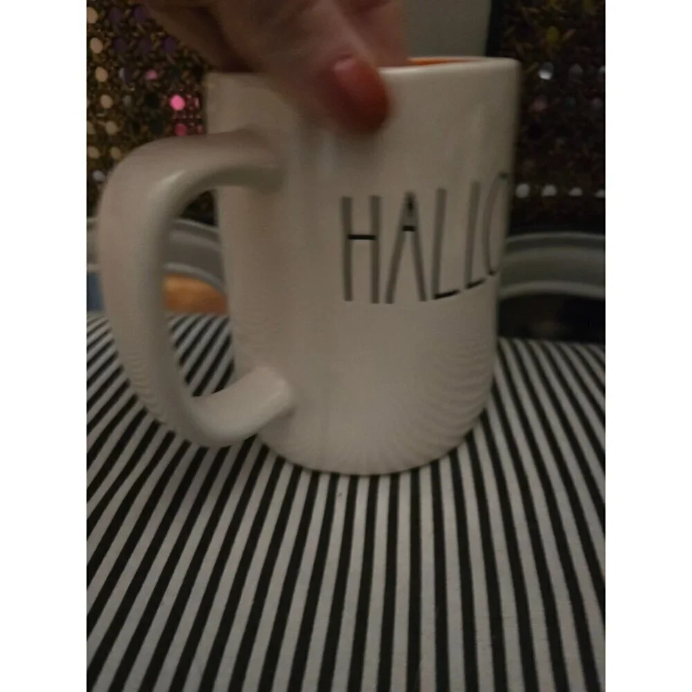 Rae Dunn Happy Halloween Double Sided Coffee Mug Orange Interior